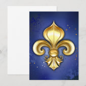 Gold Fleur de Lis on Blue 招待状 (正面/裏面)