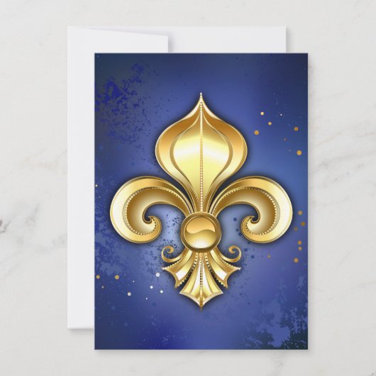Gold Fleur de Lis on Blue 招待状 (正面)