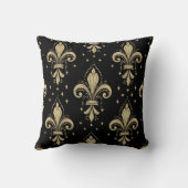 Gold fleur-de-lis seamless pattern on black クッション (裏面)