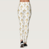 Gold fleur-de-lis seamless pattern on white レギンス (裏面)