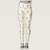 Gold fleur-de-lis seamless pattern on white レギンス (正面)