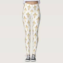 Gold fleur-de-lis seamless pattern on white レギンス