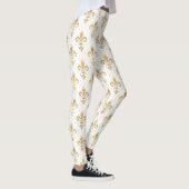 Gold fleur-de-lis seamless pattern on white レギンス (右)