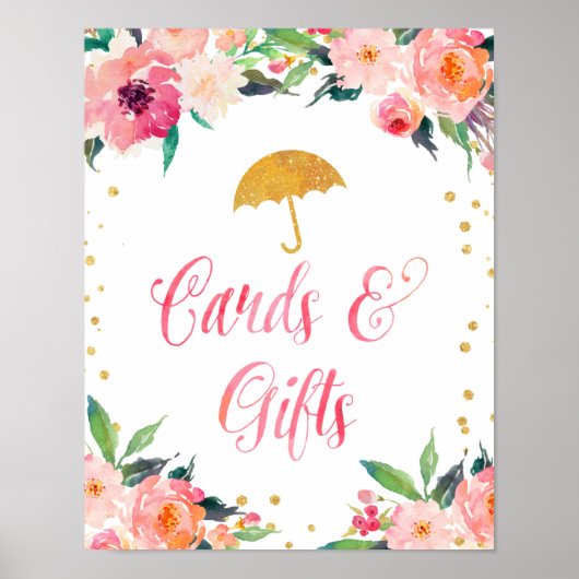 Gold Floral April Shower Cards and Gifts ポスター (正面)