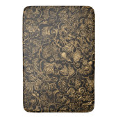 Gold Floral Baroque Pattern on Black バスマット (正面縦)
