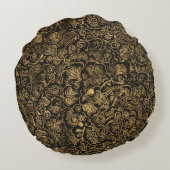 Gold Floral Baroque Pattern on Black ラウンドクッション (裏面)
