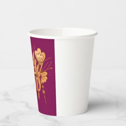 Gold Floral “Be Kind” Paper Cup – 8oz Custom Party 紙コップ (左)