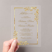 Gold Floral Border Islamic Wedding アクリル招待状 (インサイチュ (ポータブル))