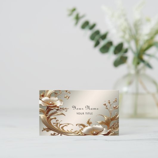 Gold Floral Business Card 名刺 (スタンド正面)