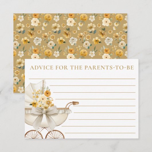 Gold Floral Carriage Baby Shower Advice Card エンクロージャーカード (正面/裏面)