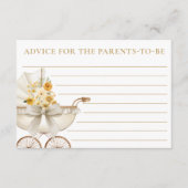 Gold Floral Carriage Baby Shower Advice Card エンクロージャーカード (正面)