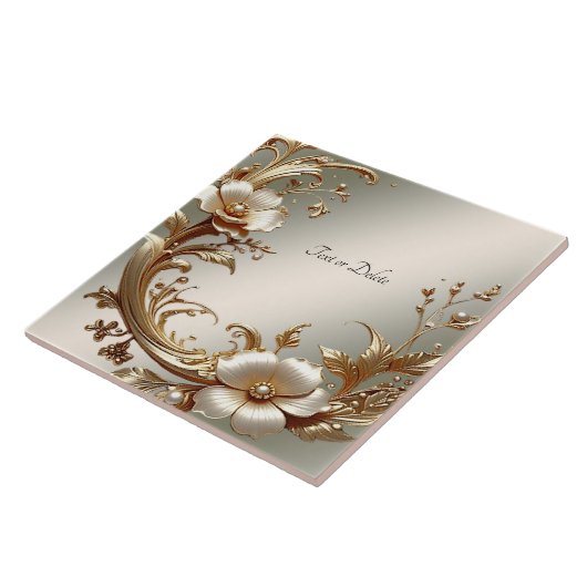 Gold Floral Ceramic Tile タイル (側面)
