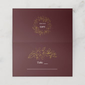 Gold Floral Deep Burgundy Wedding Table Number プレイスカード (外部開封)