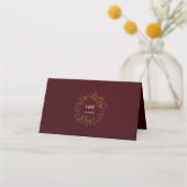 Gold Floral Deep Burgundy Wedding Table Number プレイスカード (裏面)