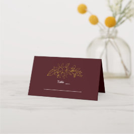 Gold Floral Deep Burgundy Wedding Table Number プレイスカード