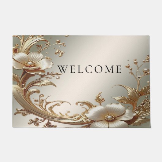 Gold Floral Doormat ドアマット (正面)