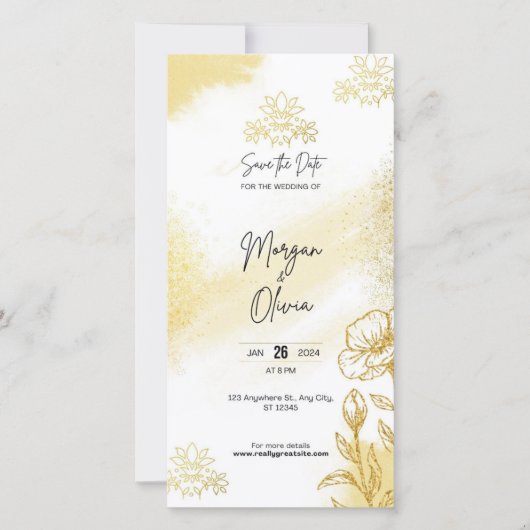 Gold Floral Elegance Save the Date Wedding Card (正面)