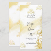 Gold Floral Elegance Save the Date Wedding Card (正面/裏面)