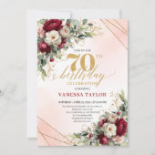 Gold floral elegant 70th birthday party invite car 招待状 (正面)