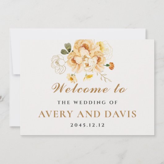 Gold & Floral Elegant Personalized Wedding  招待状 (裏面)