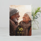 Gold floral embellished 50th Wedding Anniversary 箔招待状 (立ち正面)