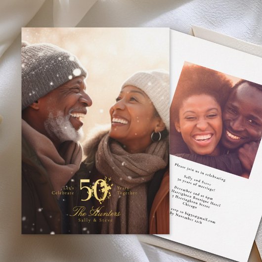 Gold floral embellished 50th Wedding Anniversary 箔招待状