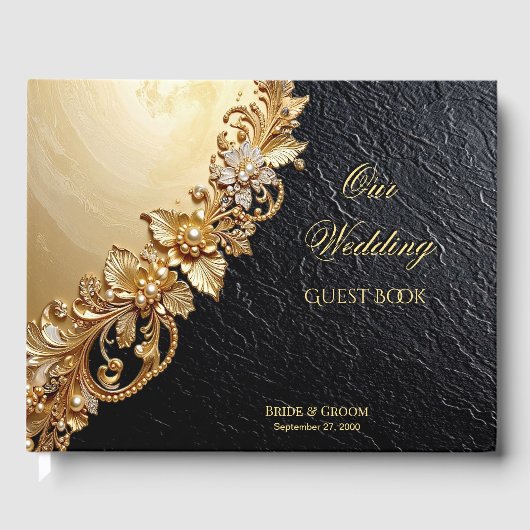 Gold Floral Embellishments Guest Book ゲストブック (正面)