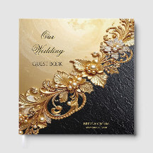 Gold Floral Embellishments Guest Book
