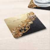 Gold Floral Embellishments Paper Coaster スクエアペーパーコースター (アングル)