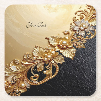 Gold Floral Embellishments Paper Coaster スクエアペーパーコースター