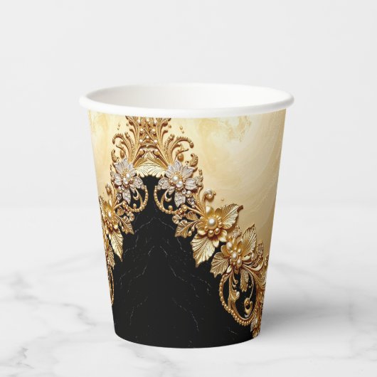Gold Floral Embellishments Paper Cups 紙コップ (正面)