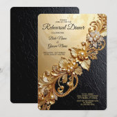Gold Floral Embellishments Rehearsal Dinner 招待状 (正面/裏面)