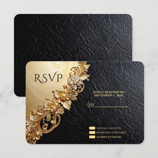 Gold Floral Embellishments RSVP Card (正面/裏面)