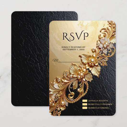 Gold Floral Embellishments RSVP Card (正面/裏面)