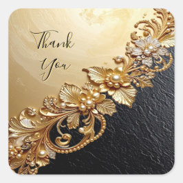 Gold Floral Embellishments Sticker スクエアシール