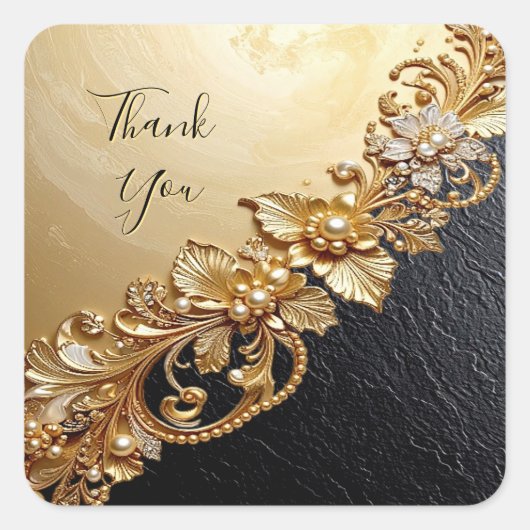 Gold Floral Embellishments Sticker スクエアシール (正面)
