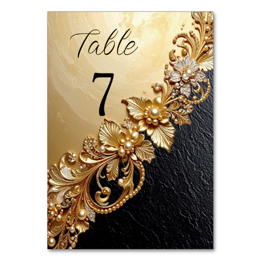 Gold Floral Embellishments Table Number テーブルナンバー (正面)