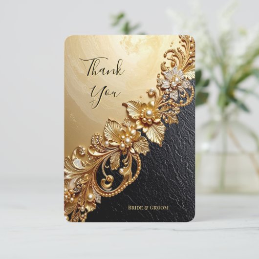 Gold Floral Embellishments Thank You Card サンキューカード (スタンド正面)