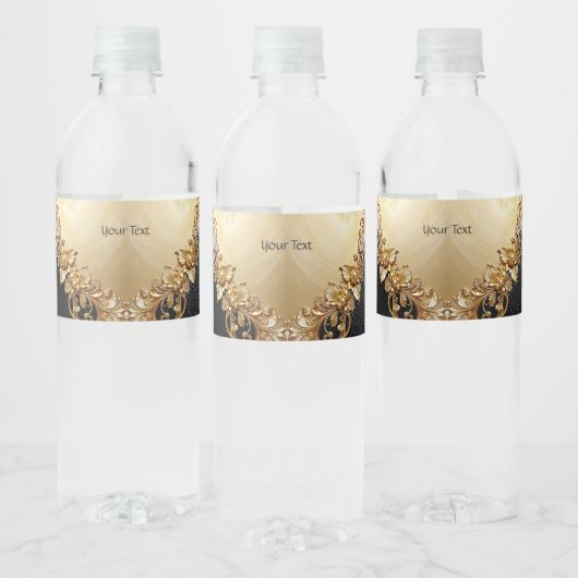 Gold Floral Embellishments Water Bottle Label ペットボトルラベル (ボトル)