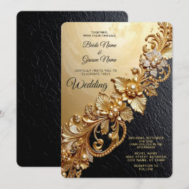 Gold Floral Embellishments Wedding Invitation 招待状