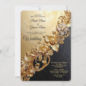 Gold Floral Embellishments Wedding Invitation 招待状 (正面)