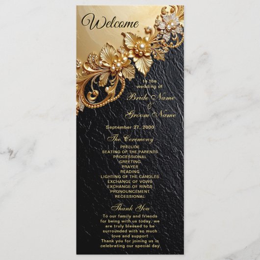 Gold Floral Embellishments Wedding Program プログラム (正面)