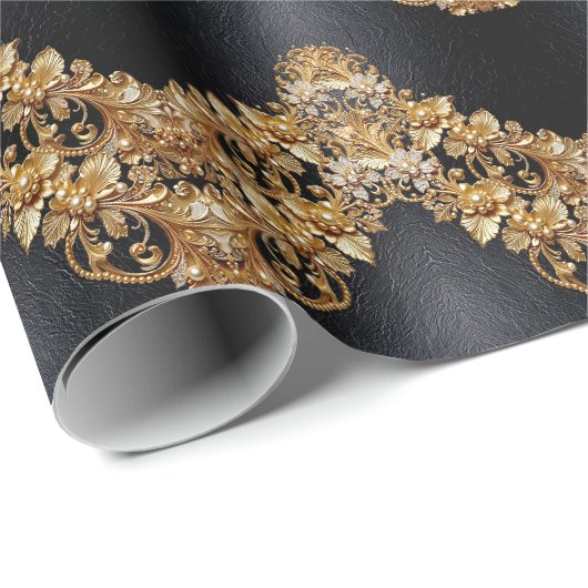 Gold Floral Embellishments Wrapping Paper ラッピングペーパー (ロールコーナー)