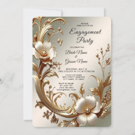 Gold Floral Engagement Invitation 招待状