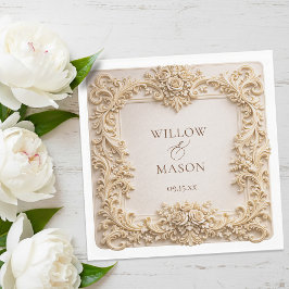 Gold  Floral Frame Paper Wedding Napkins スタンダードランチョンナプキン