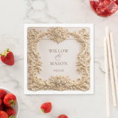 Gold  Floral Frame Paper Wedding Napkins スタンダードランチョンナプキン (インサイチュ)