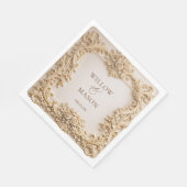 Gold  Floral Frame Paper Wedding Napkins スタンダードランチョンナプキン (角)
