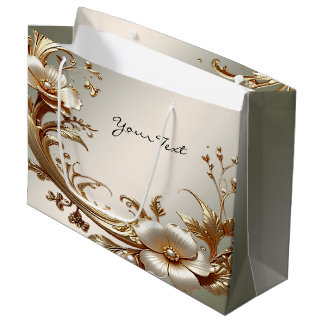 Gold Floral Gift Bag ラージペーパーバッグ