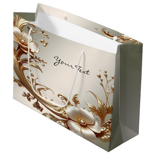 Gold Floral Gift Bag ラージペーパーバッグ (正面アングル)