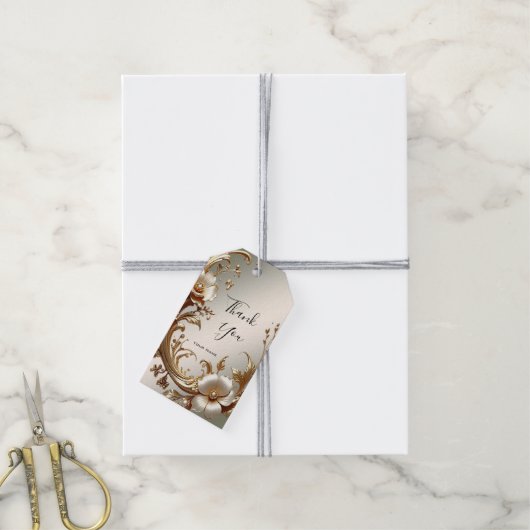 Gold Floral Gift Tag ギフトタグ (より糸付き)